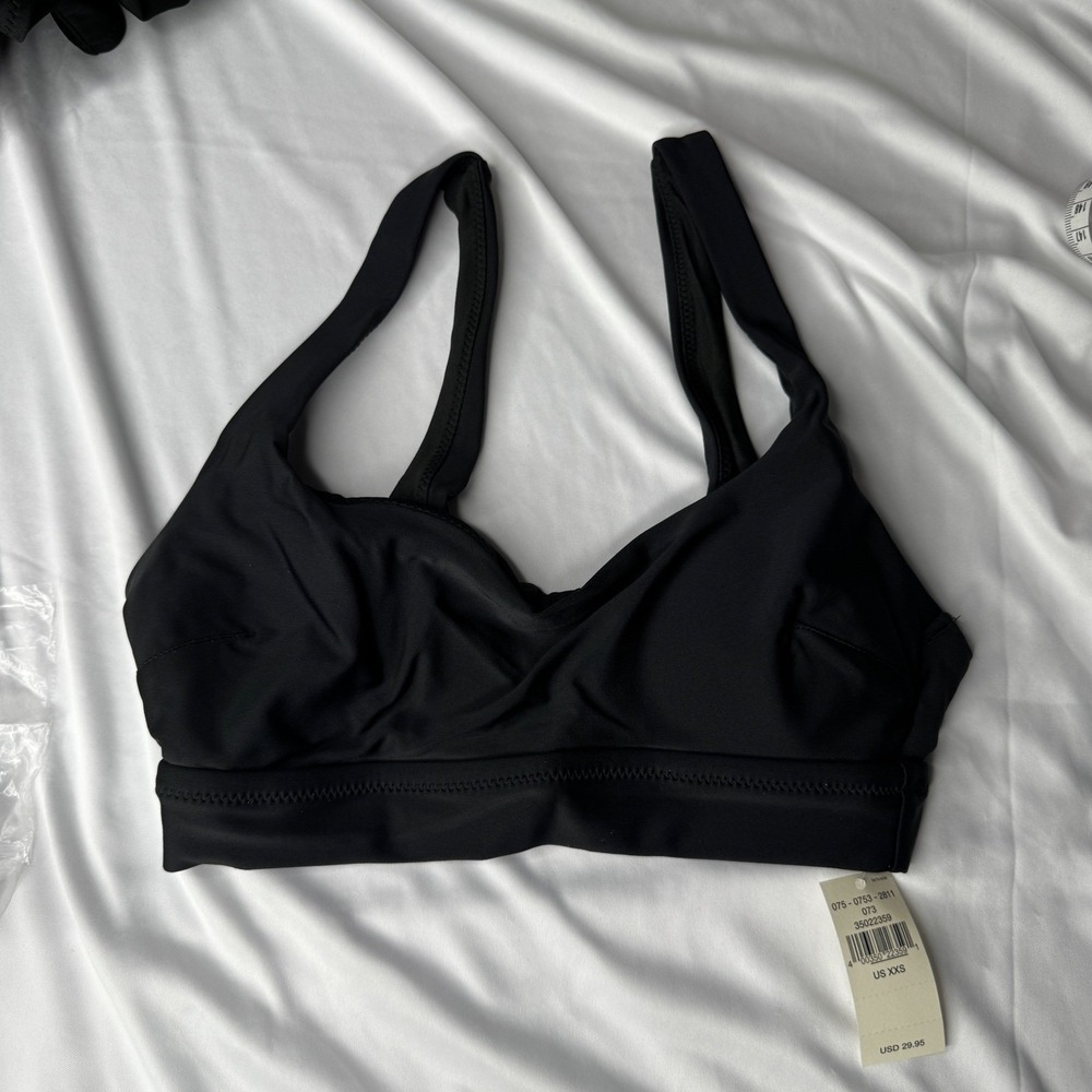 Aerie Black Scoop Neck Bikini Top Wide Straps XXS 075-0753-2811 NWT
